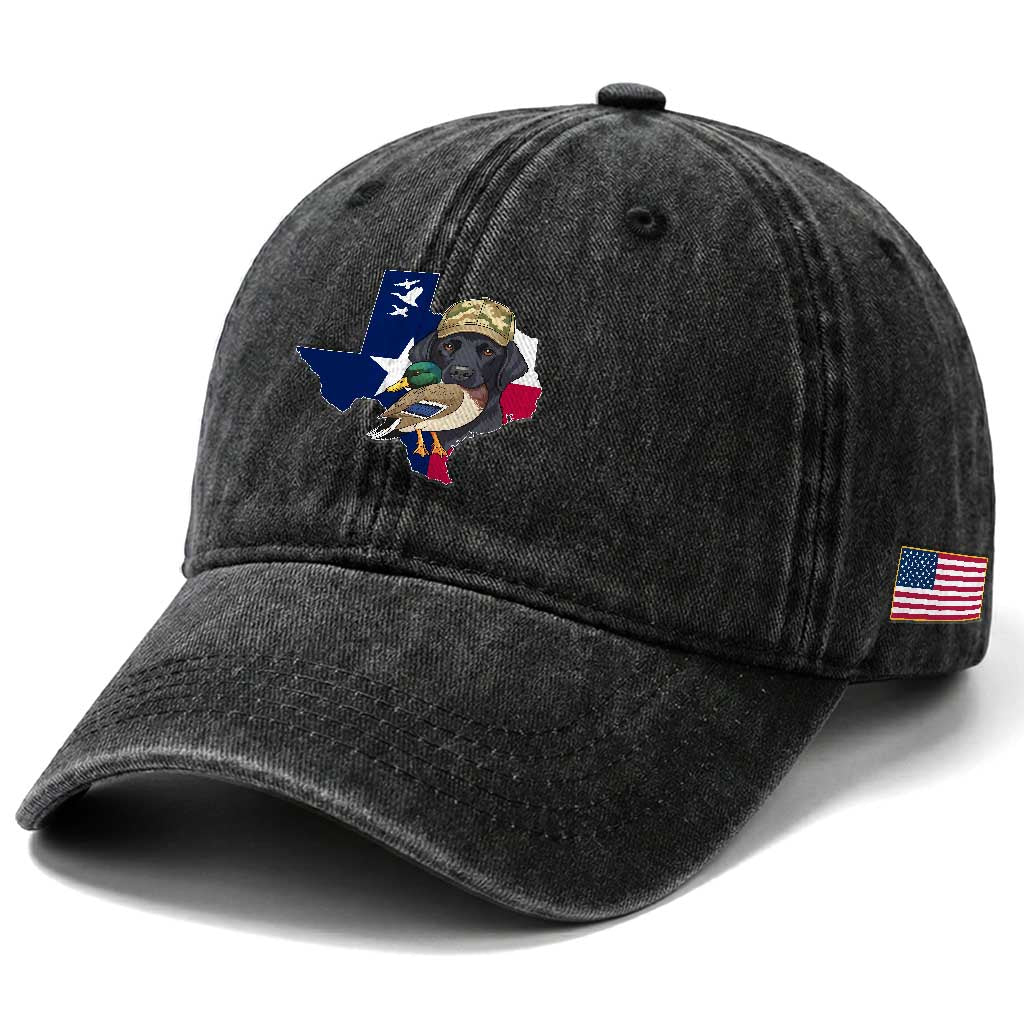 Funny Texas Duck Hunting Season Washed Cotton Baseball Cap Black Labrador Hunter Gift TS12 Print Your Wear