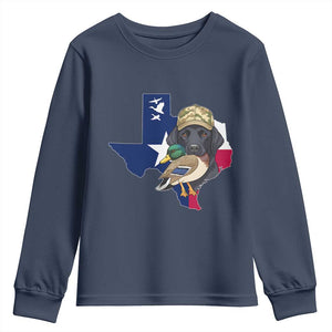 Funny Texas Duck Hunting Season Youth Sweatshirt Black Labrador Hunter Gift TS12 Navy Print Your Wear