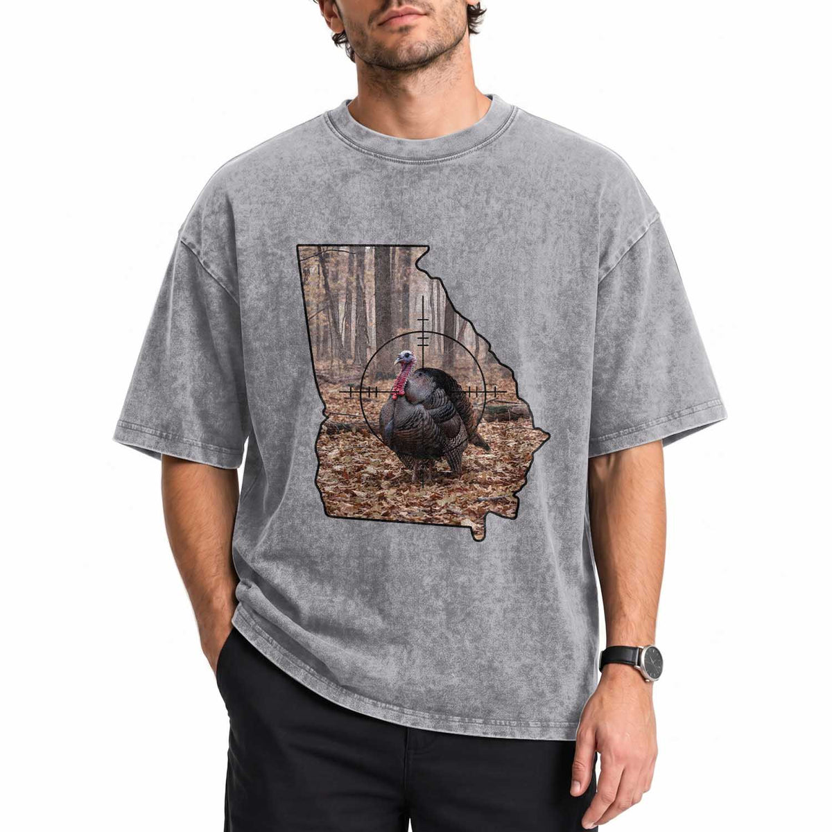 Georgia Turkey Hunting Washed Cotton T-Shirt Camo American Flag Hunter Gift