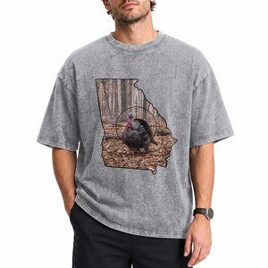 Georgia Turkey Hunting Washed Cotton T-Shirt Camo American Flag Hunter Gift