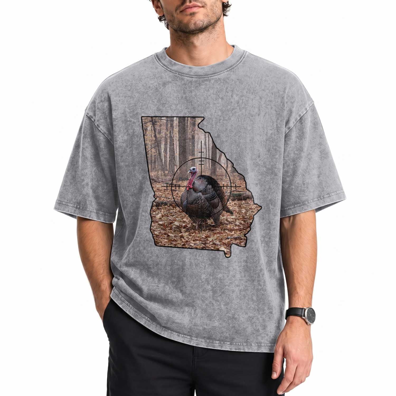 Georgia Turkey Hunting Washed Cotton T-Shirt Camo American Flag Hunter Gift