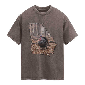 Georgia Turkey Hunting Washed Cotton T-Shirt Camo American Flag Hunter Gift