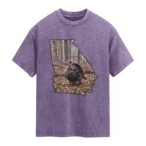 Georgia Turkey Hunting Washed Cotton T-Shirt Camo American Flag Hunter Gift