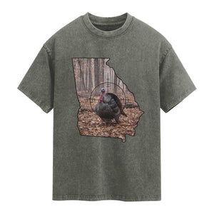Georgia Turkey Hunting Washed Cotton T-Shirt Camo American Flag Hunter Gift