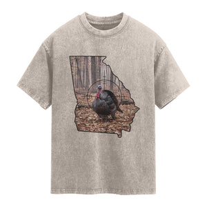 Georgia Turkey Hunting Washed Cotton T-Shirt Camo American Flag Hunter Gift