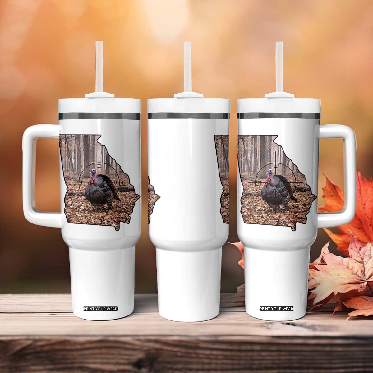 Georgia Turkey Hunting Tumbler With Handle Camo American Flag Hunter Gift TS12 Print Your Wear