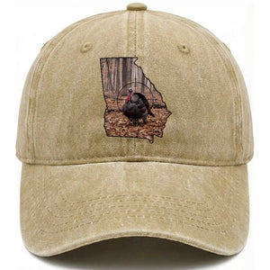 Georgia Turkey Hunting Washed Cotton Baseball Cap Camo American Flag Hunter Gift TS12 Washed Cap Universal Fit Khaki Print Your Wear