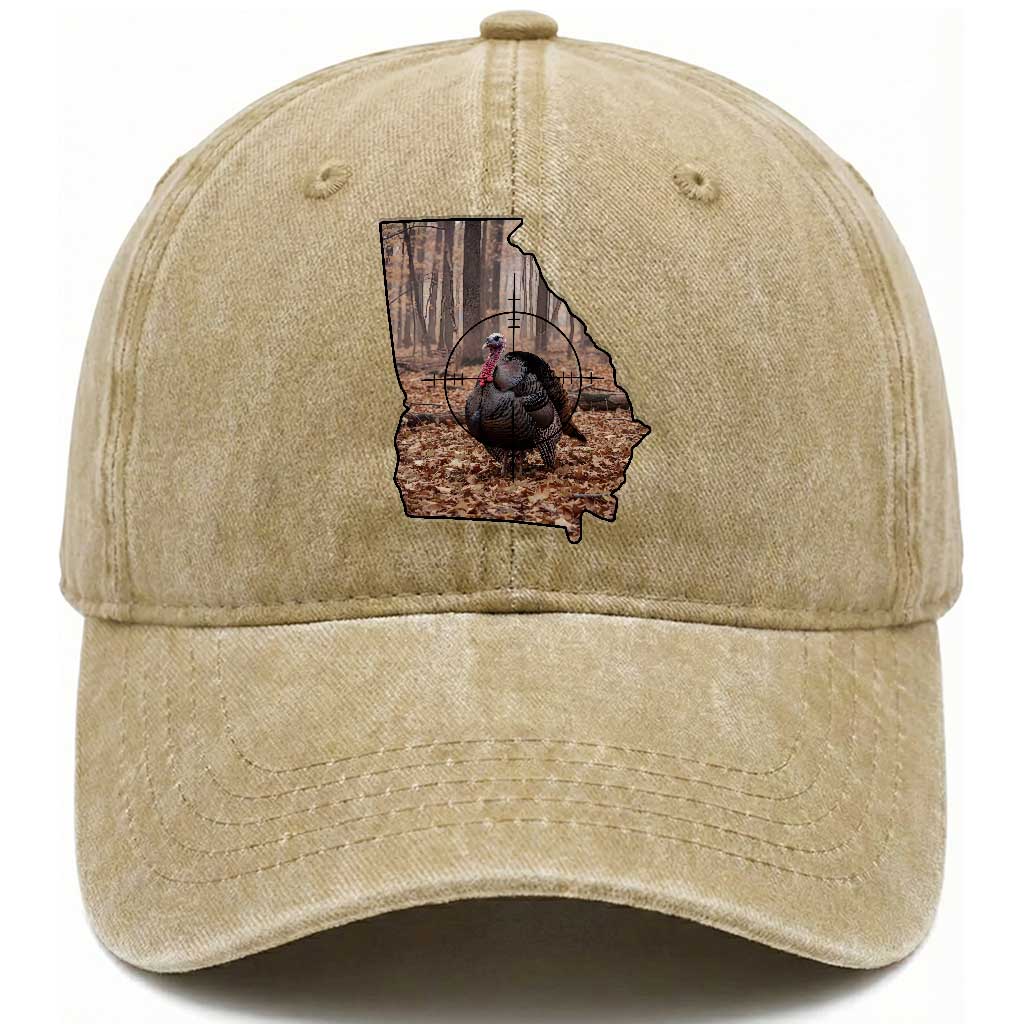 Georgia Turkey Hunting Washed Cotton Baseball Cap Camo American Flag Hunter Gift TS12 Washed Cap Universal Fit Khaki Print Your Wear