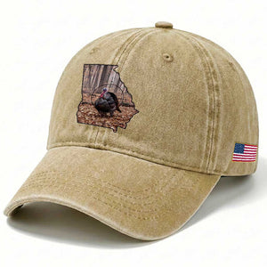 Georgia Turkey Hunting Washed Cotton Baseball Cap Camo American Flag Hunter Gift TS12 Print Your Wear