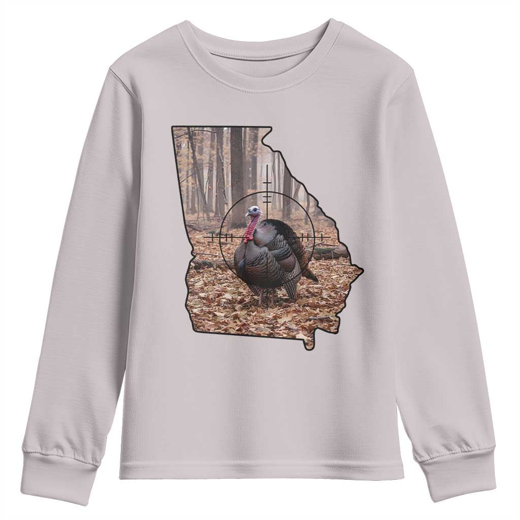 Georgia Turkey Hunting Youth Sweatshirt Camo American Flag Hunter Gift TS12 Ice Gray Print Your Wear