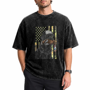 Camo Hunting Dog Turkey American Pride Gift Washed Cotton T-Shirt