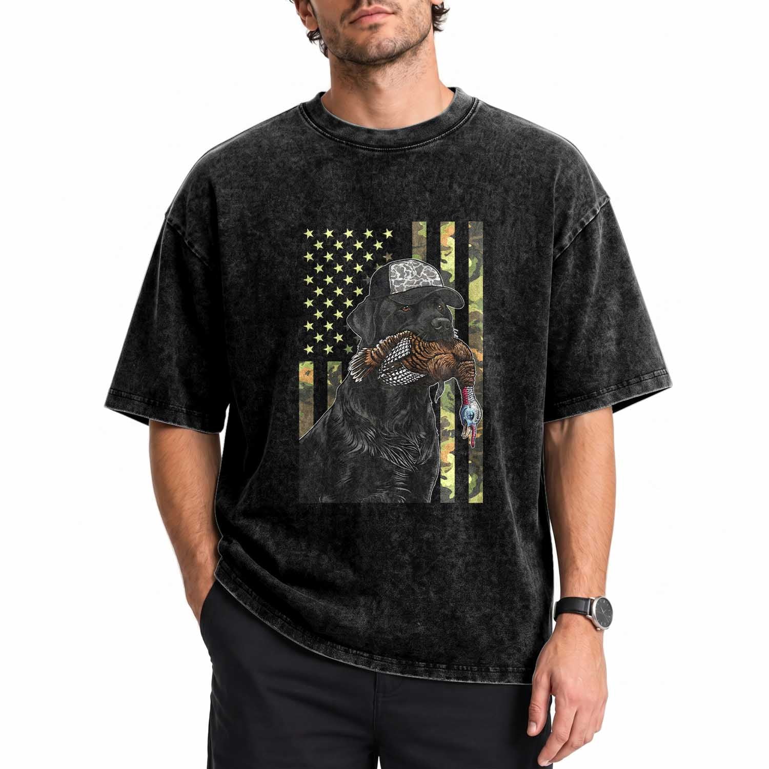 Camo Hunting Dog Turkey American Pride Gift Washed Cotton T-Shirt