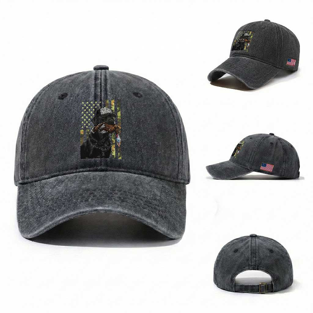 Camo Hunting Dog Turkey American Pride Gift Washed Cotton Baseball Cap TS12 Washed Cap Universal Fit Dark Gray Print Your Wear