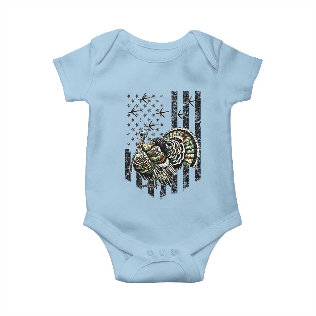 Turkey Hunter Baby Onesie Patriotic American Flag Gift TS12 Light Blue Print Your Wear