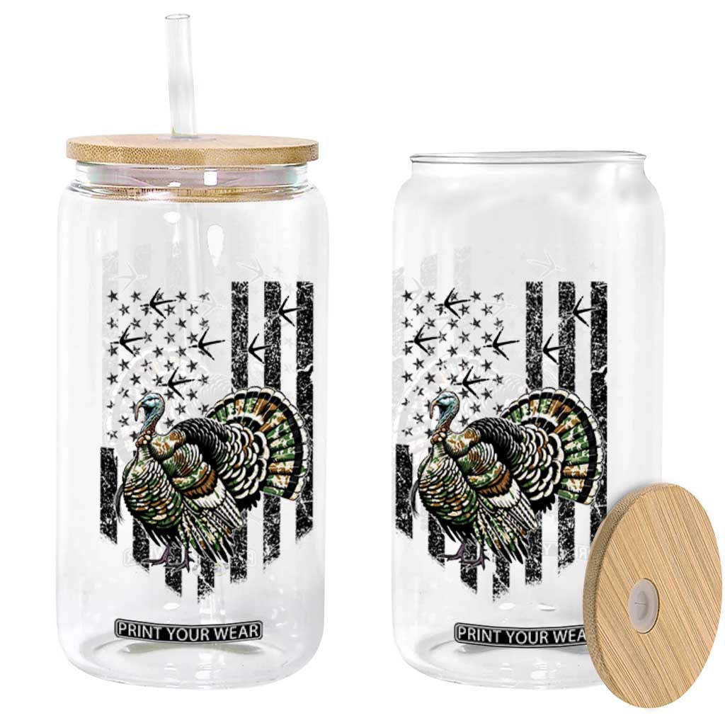 Turkey Hunter Glass Can Patriotic American Flag Gift TS12 Print Your Wear