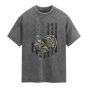 Turkey Hunter Washed Cotton T-Shirt Patriotic American Flag Gift