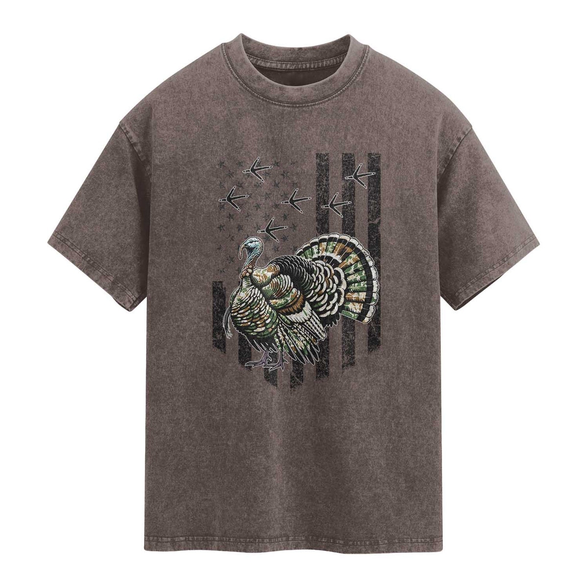 Turkey Hunter Washed Cotton T-Shirt Patriotic American Flag Gift