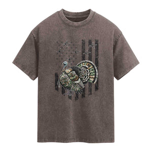 Turkey Hunter Washed Cotton T-Shirt Patriotic American Flag Gift