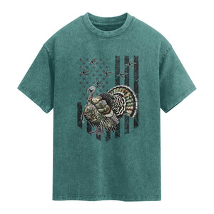Turkey Hunter Washed Cotton T-Shirt Patriotic American Flag Gift