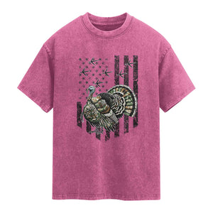 Turkey Hunter Washed Cotton T-Shirt Patriotic American Flag Gift