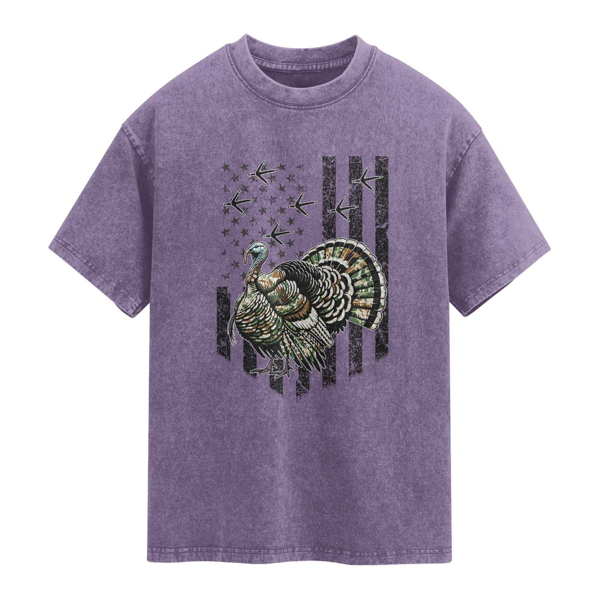 Turkey Hunter Washed Cotton T-Shirt Patriotic American Flag Gift