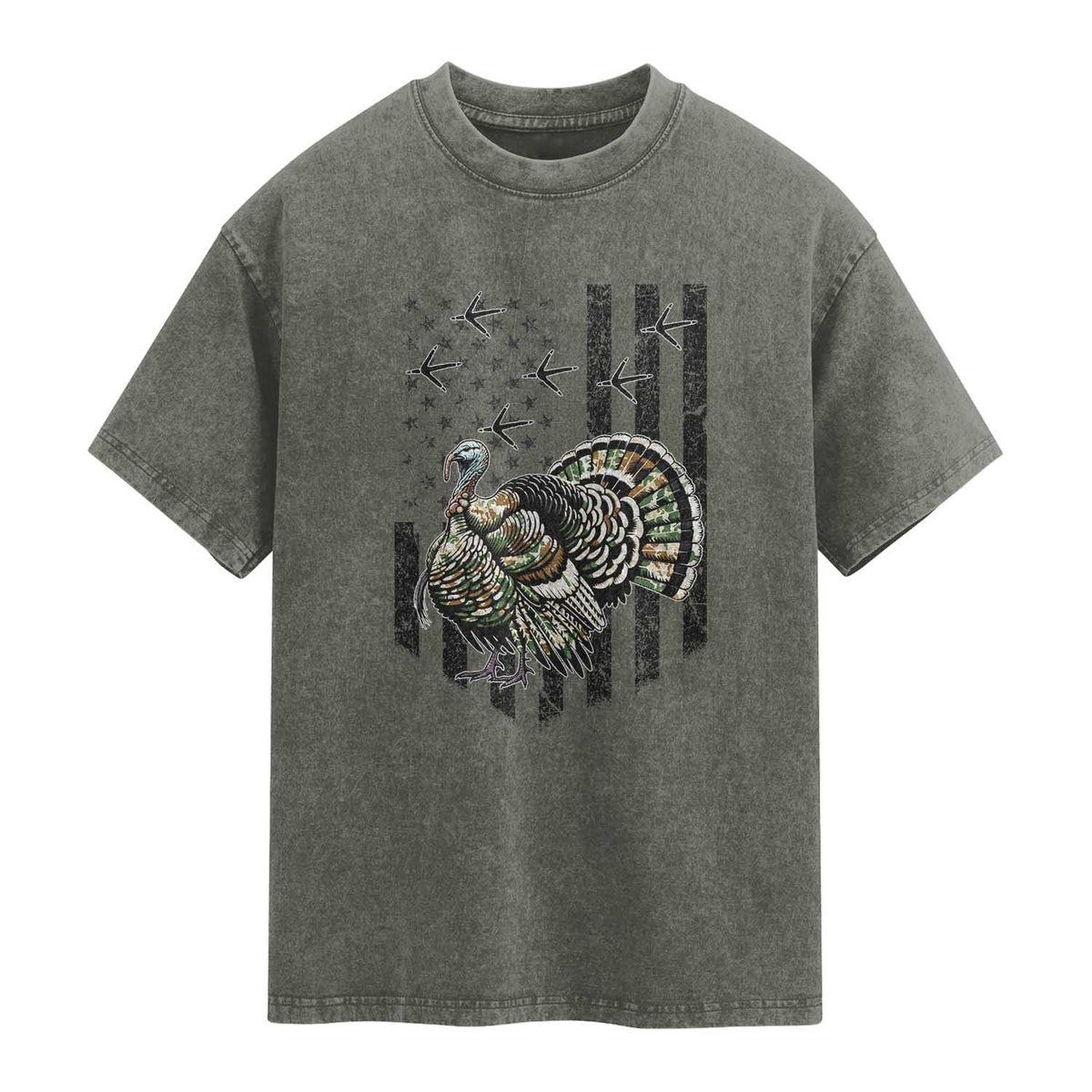 Turkey Hunter Washed Cotton T-Shirt Patriotic American Flag Gift
