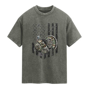Turkey Hunter Washed Cotton T-Shirt Patriotic American Flag Gift