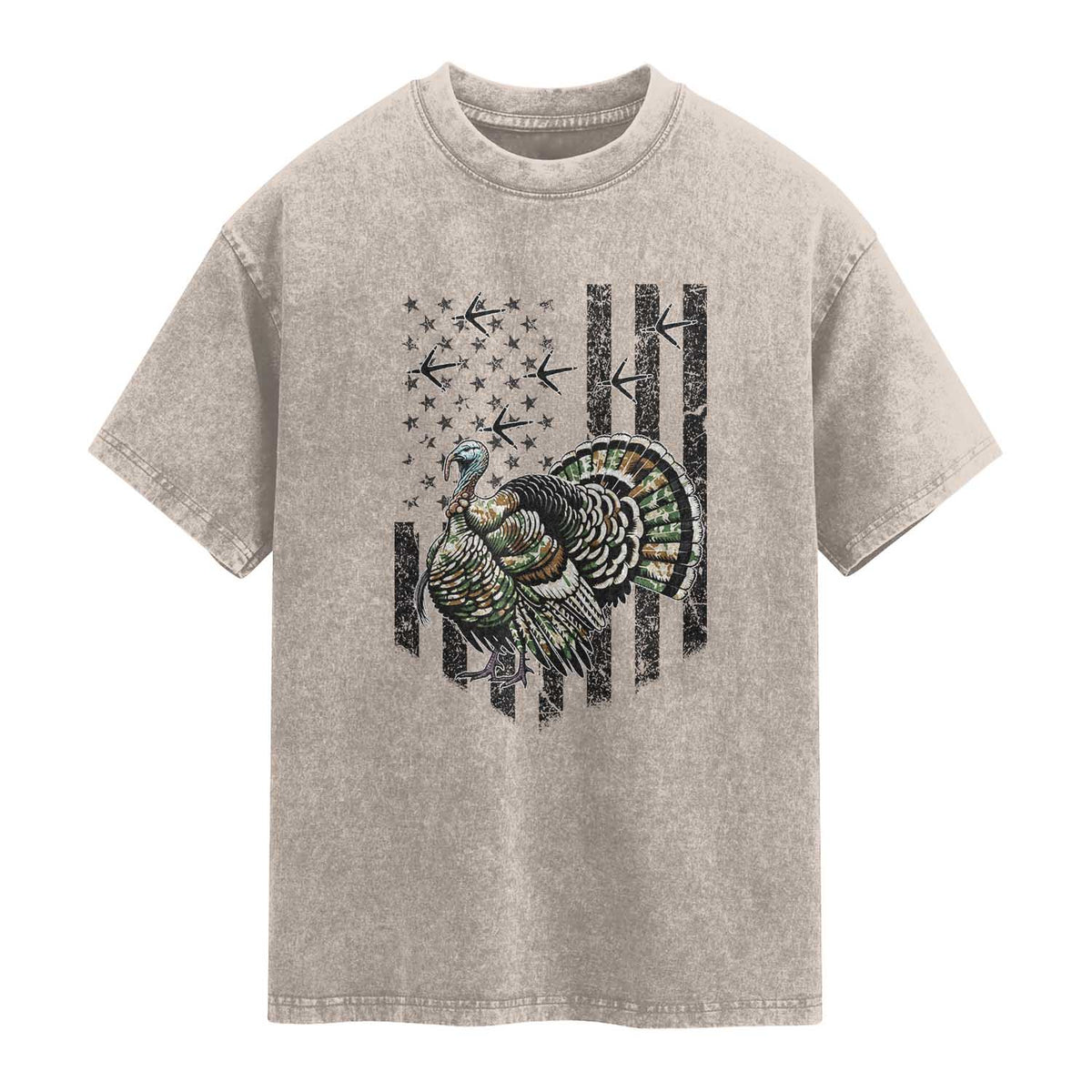 Turkey Hunter Washed Cotton T-Shirt Patriotic American Flag Gift