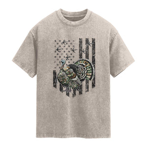Turkey Hunter Washed Cotton T-Shirt Patriotic American Flag Gift