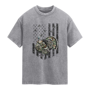 Turkey Hunter Washed Cotton T-Shirt Patriotic American Flag Gift