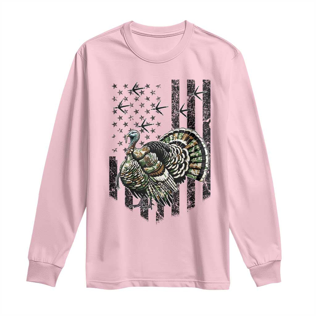 Turkey Hunter Long Sleeve Shirt Patriotic American Flag Gift TS12 Light Pink Print Your Wear