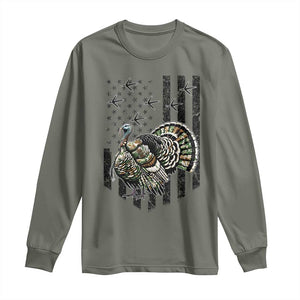 Turkey Hunter Long Sleeve Shirt Patriotic American Flag Gift TS12 Military Green Print Your Wear