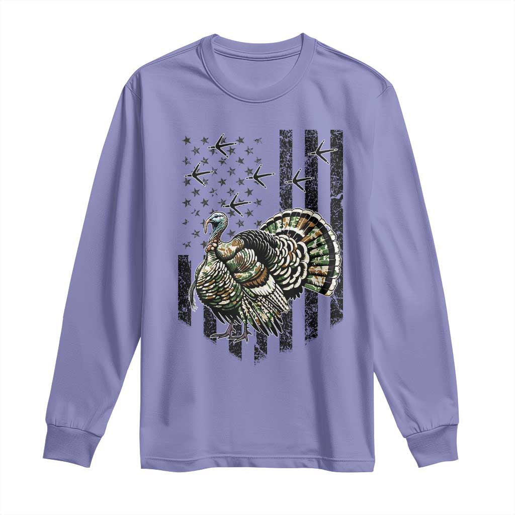 Turkey Hunter Long Sleeve Shirt Patriotic American Flag Gift TS12 Violet Print Your Wear
