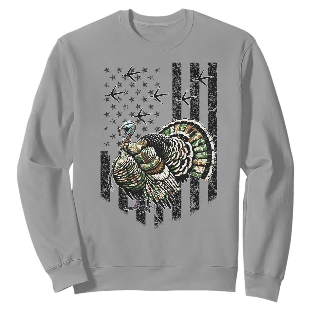 Turkey Hunter Sweatshirt Patriotic American Flag Gift TS12 Sport Gray Print Your Wear