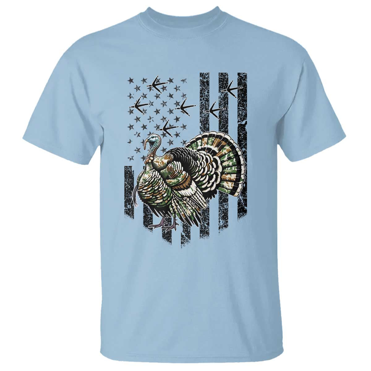 Turkey Hunter T Shirt Patriotic American Flag Gift TS12 Light Blue Print Your Wear