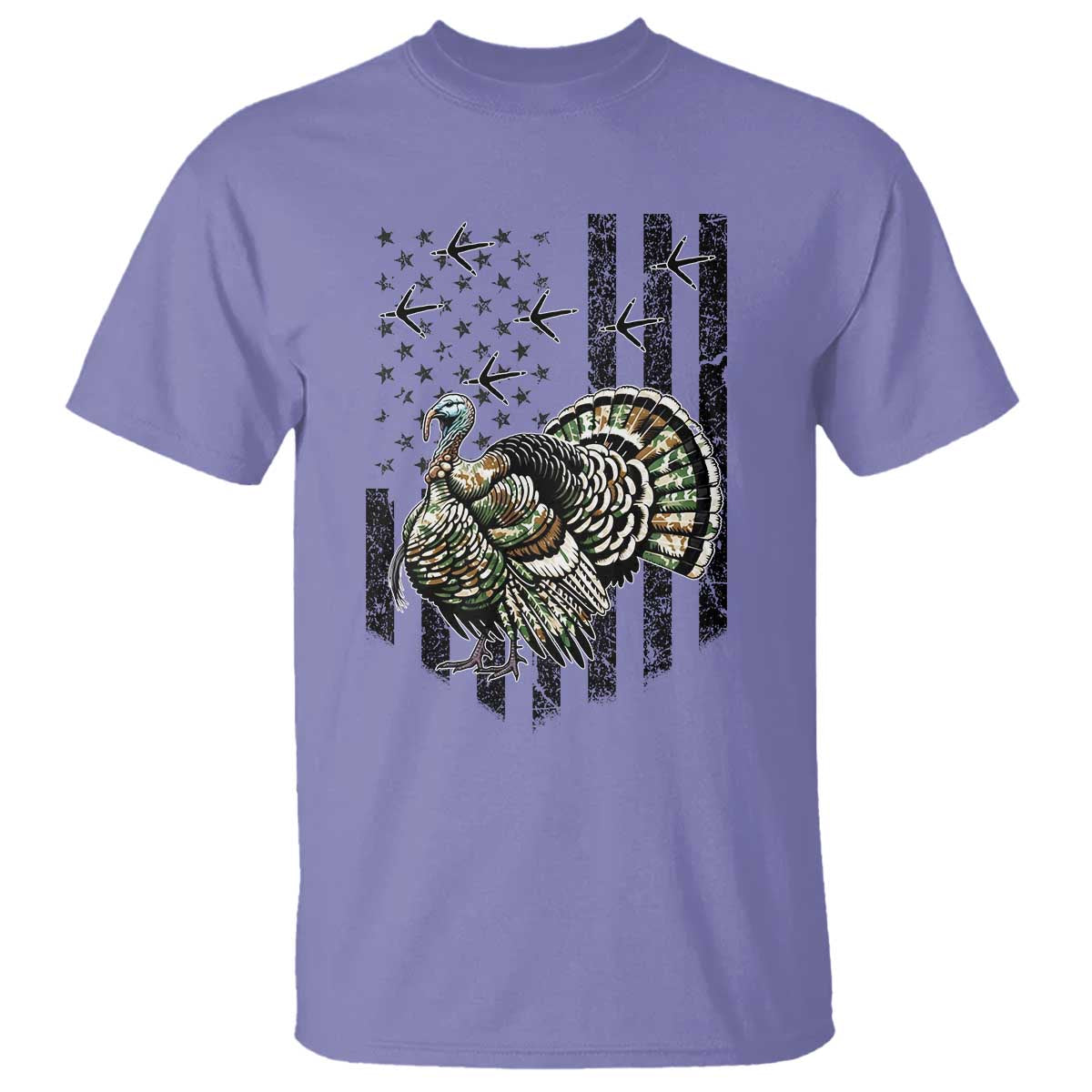 Turkey Hunter T Shirt Patriotic American Flag Gift TS12 Violet Print Your Wear