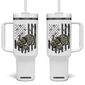 Turkey Hunter Tumbler With Handle Patriotic American Flag Gift TS12 One Size: 40 oz White Print Your Wear
