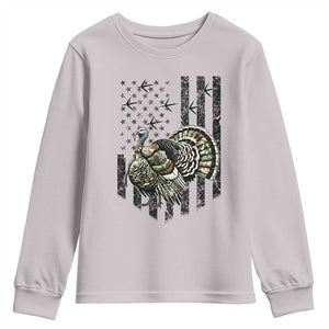 Turkey Hunter Youth Sweatshirt Patriotic American Flag Gift TS12 Ice Gray Print Your Wear