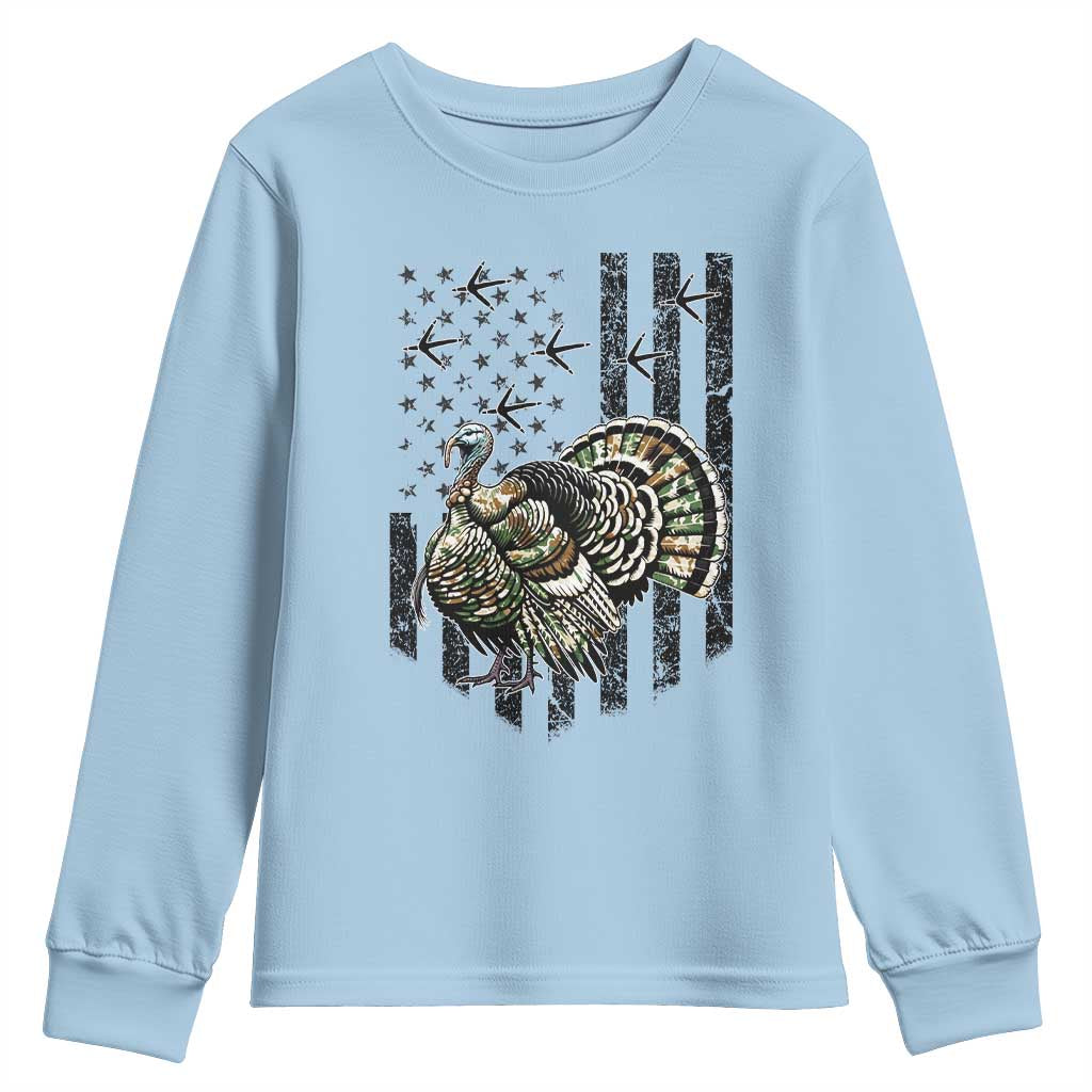 Turkey Hunter Youth Sweatshirt Patriotic American Flag Gift TS12 Light Blue Print Your Wear
