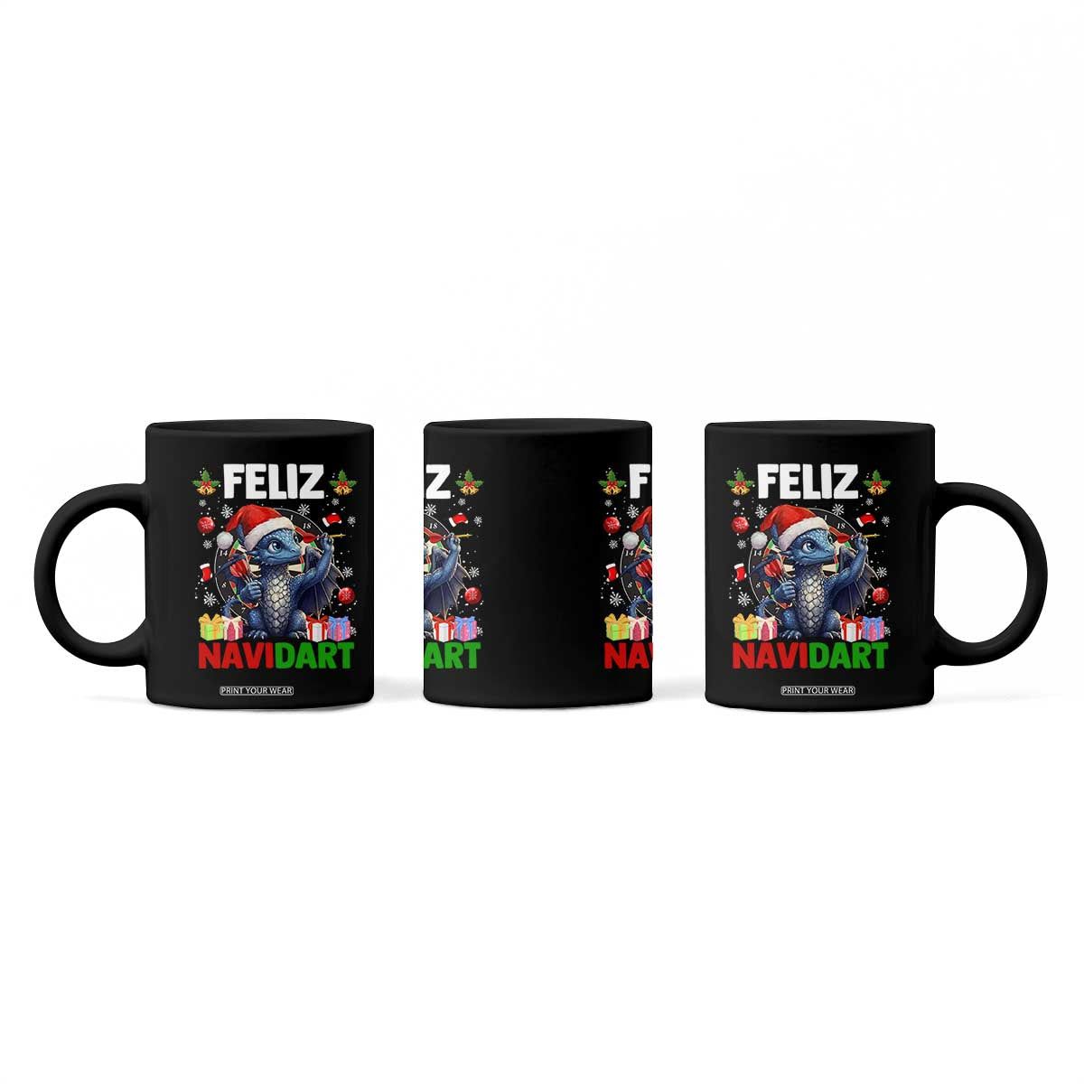 Funny Dragon Throwing Dart Christmas Gift Coffee Mug Feliz Navidart TS12 Print Your Wear