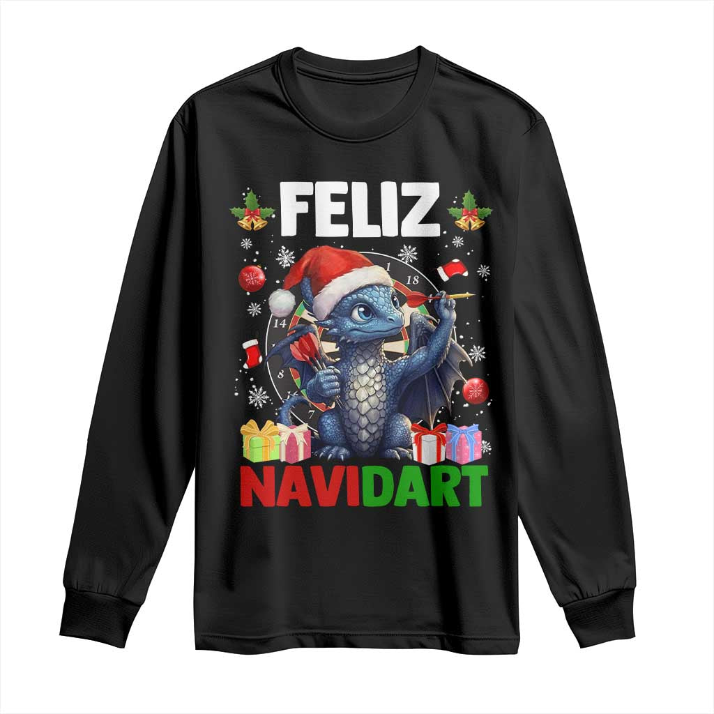 Funny Dragon Throwing Dart Christmas Gift Long Sleeve Shirt Feliz Navidart TS12 Black Print Your Wear