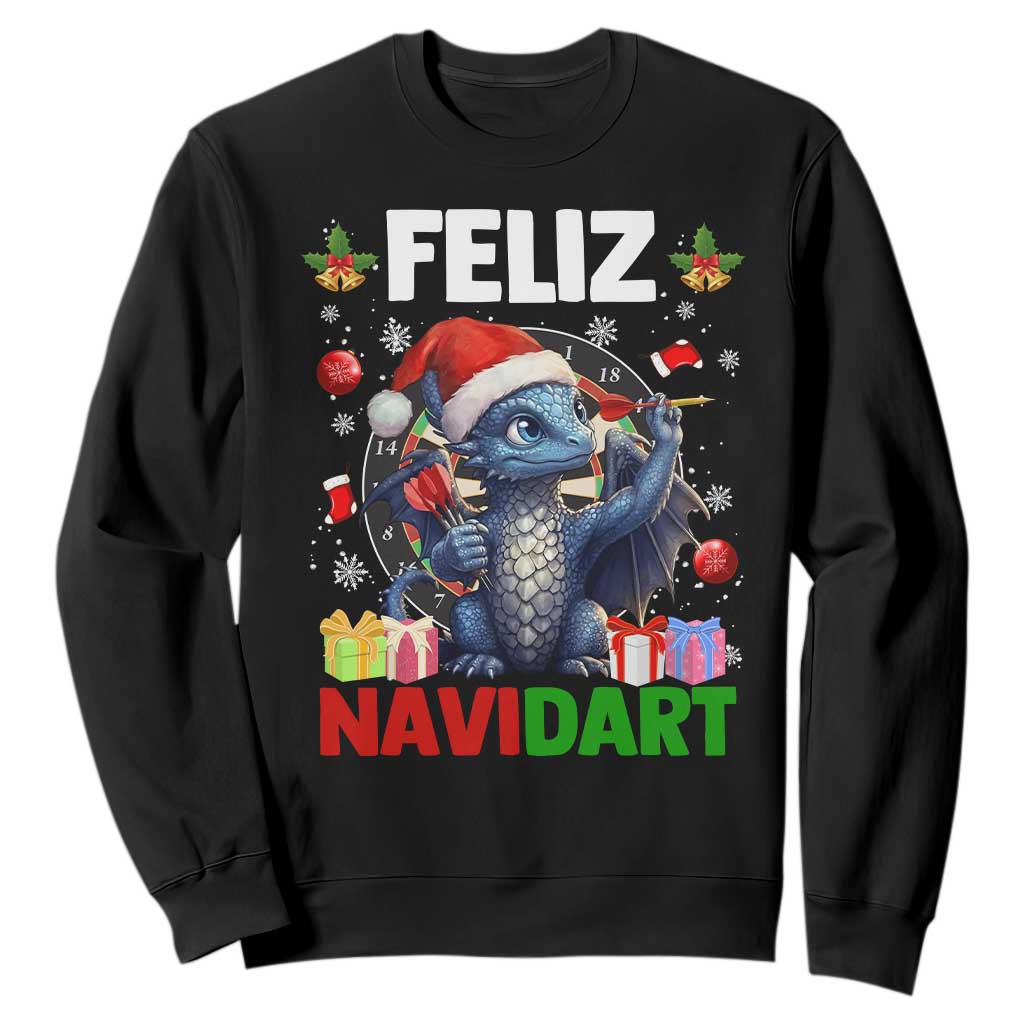 Funny Dragon Throwing Dart Christmas Gift Sweatshirt Feliz Navidart TS12 Black Print Your Wear
