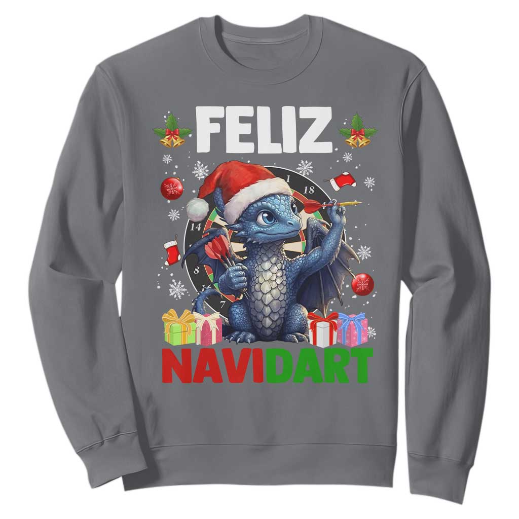 Funny Dragon Throwing Dart Christmas Gift Sweatshirt Feliz Navidart TS12 Charcoal Print Your Wear