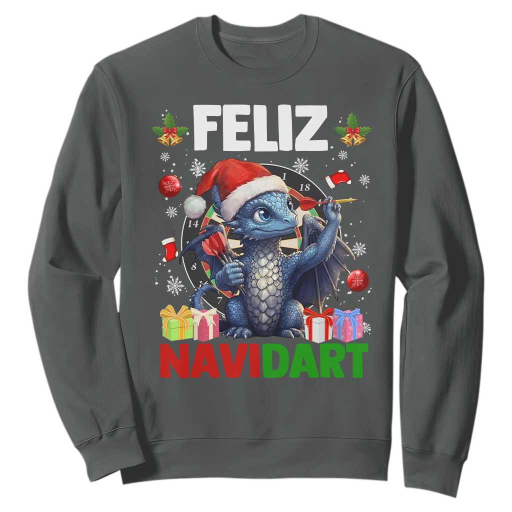 Funny Dragon Throwing Dart Christmas Gift Sweatshirt Feliz Navidart TS12 Dark Heather Print Your Wear