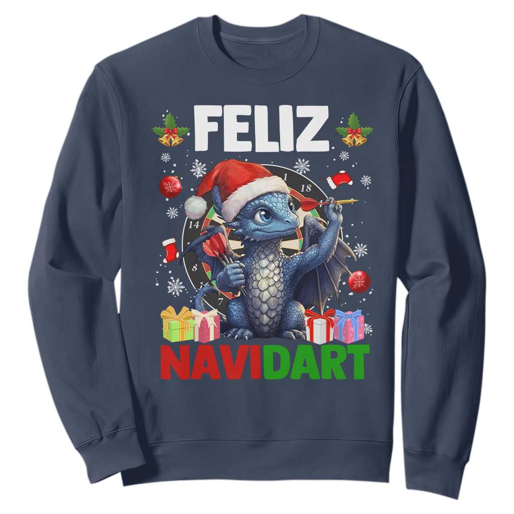 Funny Dragon Throwing Dart Christmas Gift Sweatshirt Feliz Navidart TS12 Navy Print Your Wear
