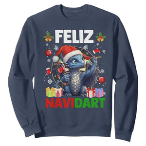 Funny Dragon Throwing Dart Christmas Gift Sweatshirt Feliz Navidart TS12 Navy Print Your Wear