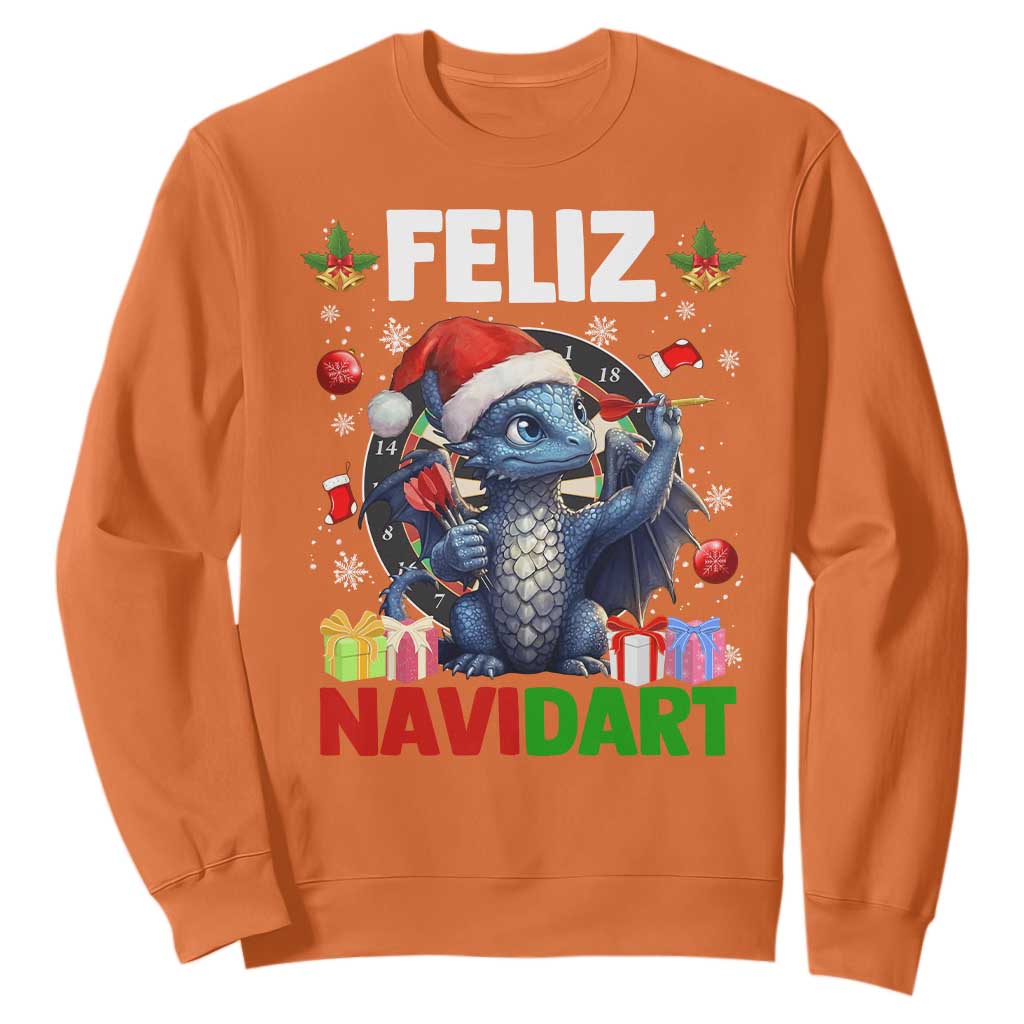 Funny Dragon Throwing Dart Christmas Gift Sweatshirt Feliz Navidart TS12 Orange Print Your Wear