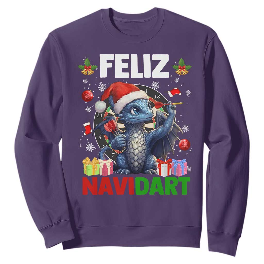 Funny Dragon Throwing Dart Christmas Gift Sweatshirt Feliz Navidart TS12 Purple Print Your Wear