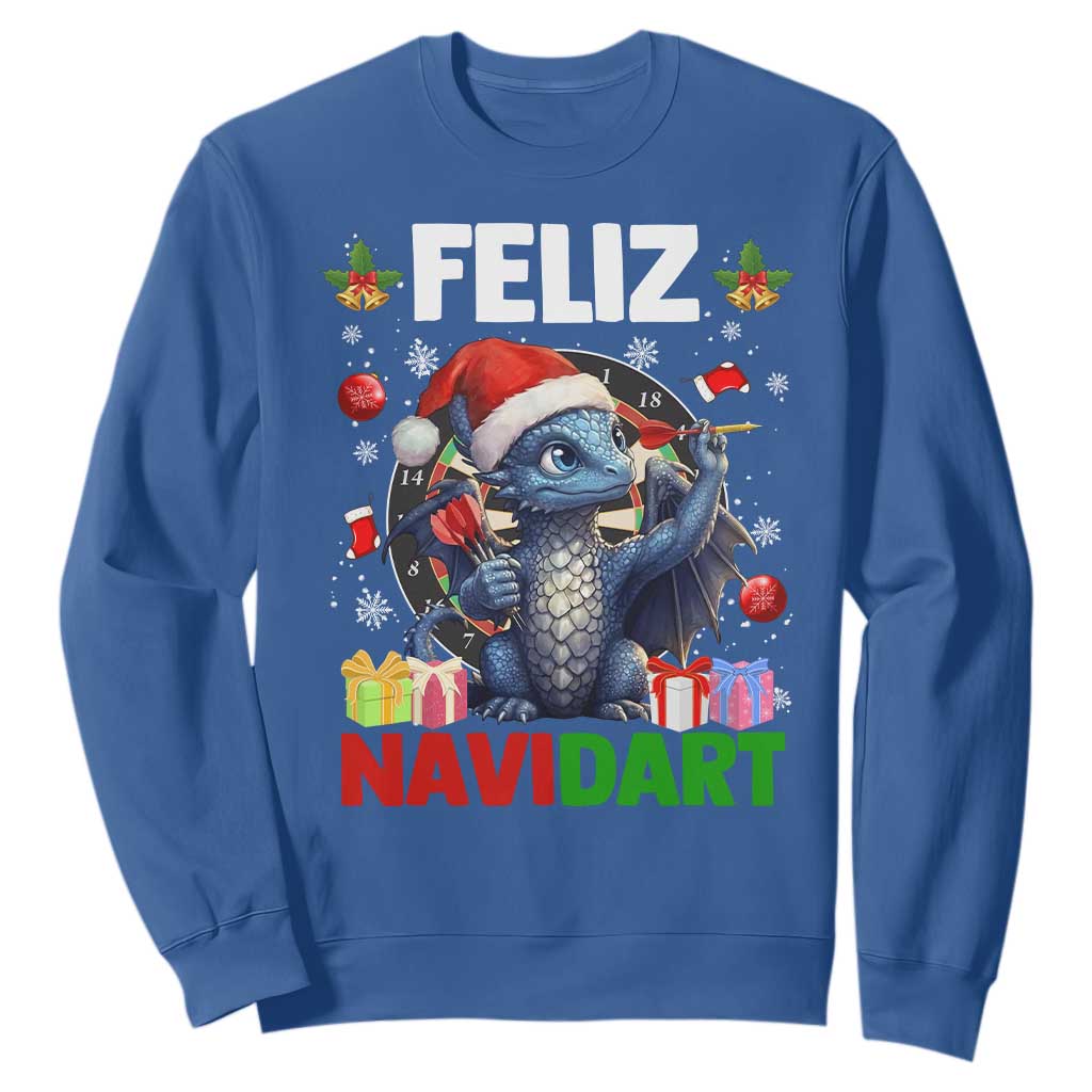 Funny Dragon Throwing Dart Christmas Gift Sweatshirt Feliz Navidart TS12 Royal Blue Print Your Wear