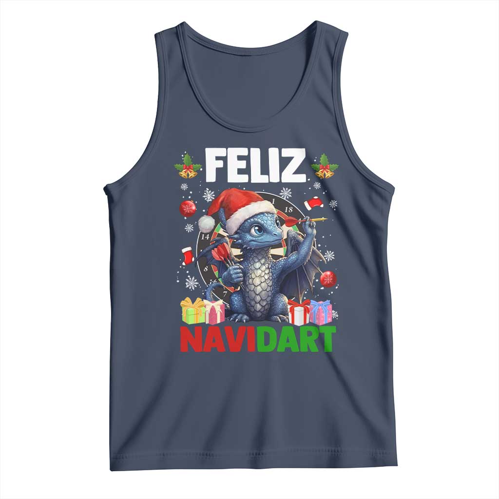 Funny Dragon Throwing Dart Christmas Gift Tank Top Feliz Navidart TS12 Navy Print Your Wear